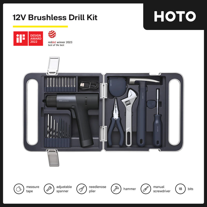Bundle Promo: HOTO 12V Brushless Drill + HOTO Precision Screwdriver Kit Pro
